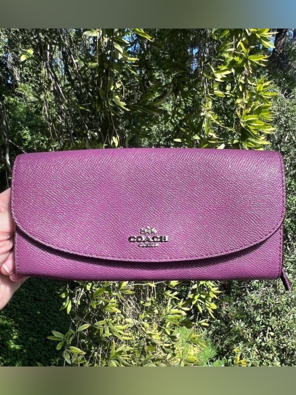 COACH VINTAGE Envelope Wallet Purple Leather with Silver Hardware AUTHENTIC
